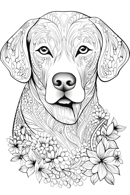 Mandala-Hund, Schwarz-Weiß-Illustration zum Ausmalen