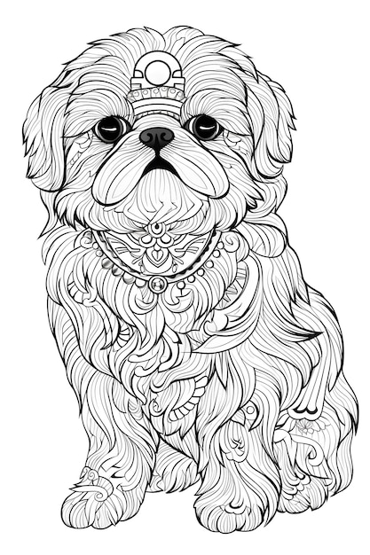 Mandala-Hund, Schwarz-Weiß-Illustration zum Ausmalen
