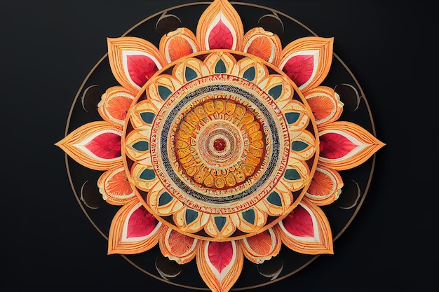 Mandala indiana do festival de Diwali da luz hindu no fundo escuro