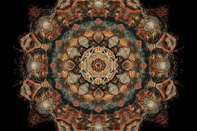 Mandala con intrincados patrones fractales y formas geométricas