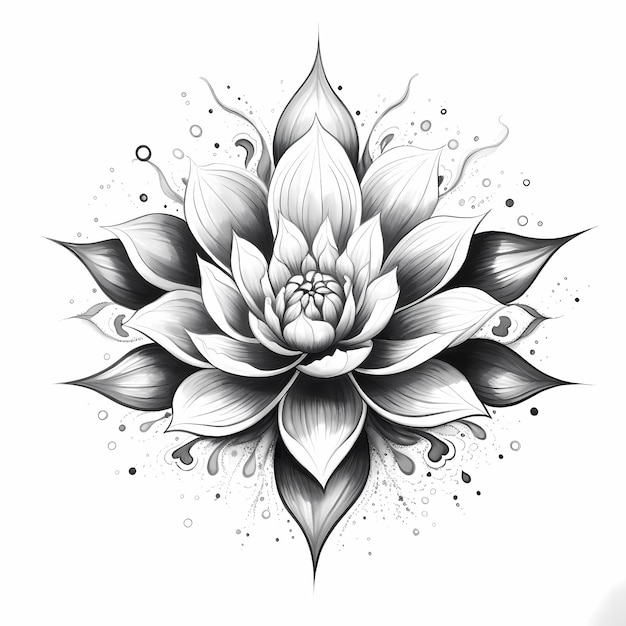 Mandala de loto Diseño intrincado de tatuaje blanco y negro inspirado en la geometría sagrada