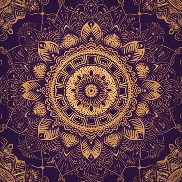 Mandala de oro sobre un fondo morado.