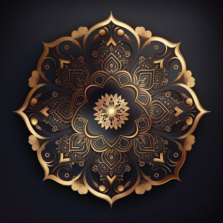 Mandala de oro sobre un fondo negro.