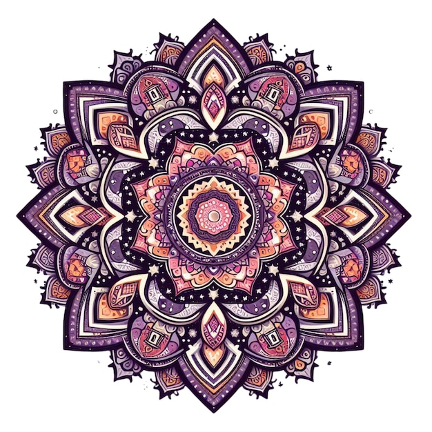 Mandala púrpura y rosa aislada en blanco