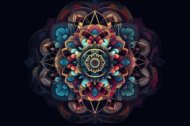 Mandala realizada con formas geométricas y colores aportando equilibrio y armonía