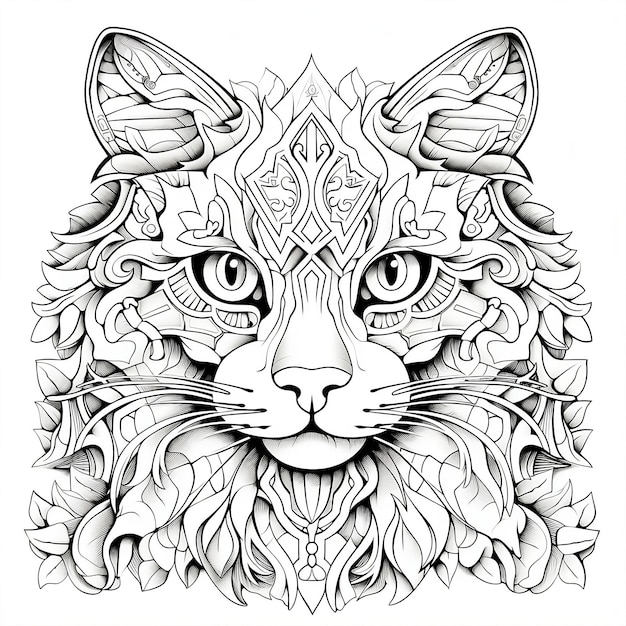 Mandala retrato de gato página de coloração para adultos Página de coloração de animais para adultos