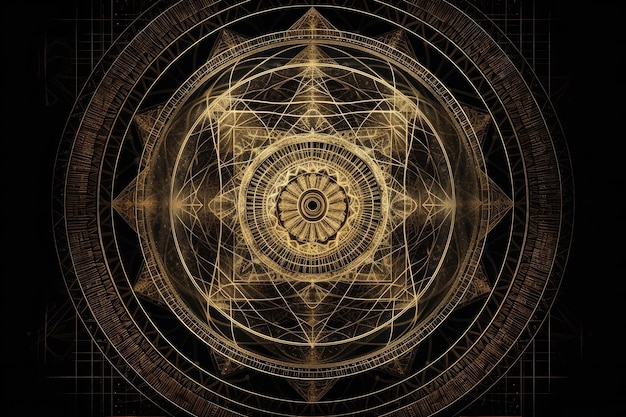 Mandala rodeada de geometría sagrada con proporción áurea y proporciones divinas visibles
