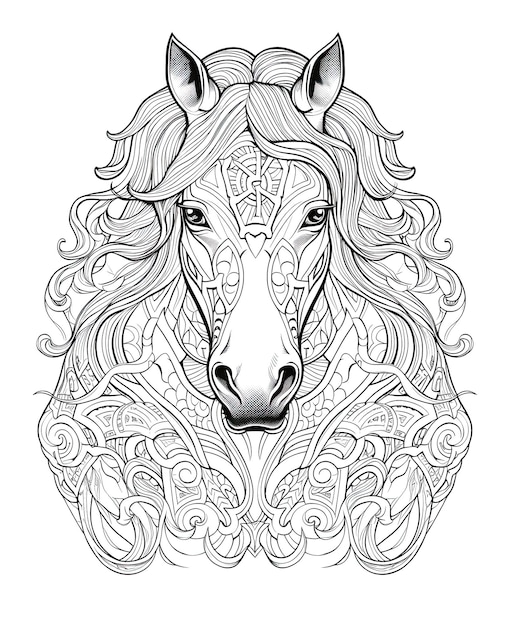Foto mandala schwarz-weiße illustration für das malen von tieren pferd