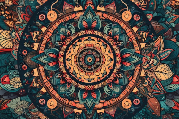 Foto mandala-tapete mit sich wiederholenden geometrischen mustern und farben