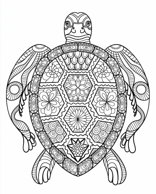 Mandala de la tortuga negra para colorear