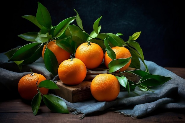 mandarinas con hojas en la mesa