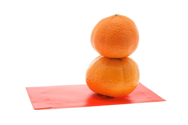 Foto mandarinas y paquete rojo