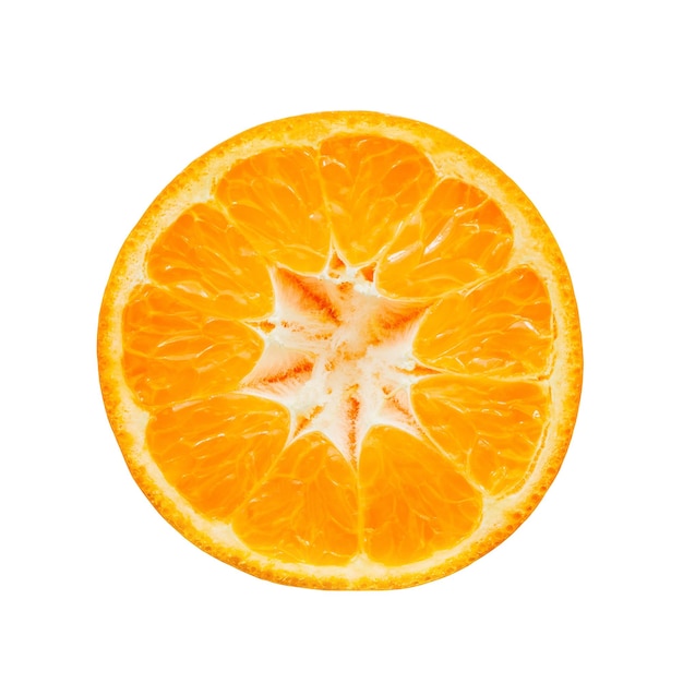 Mandarine halbiert, Innenteil isoliert auf weißem Hintergrund mit Beschneidungspfad