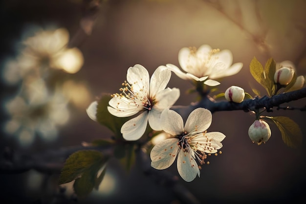 Mandelblüten bei Sonnenuntergang Erstellt mit generativer KI-Technologie