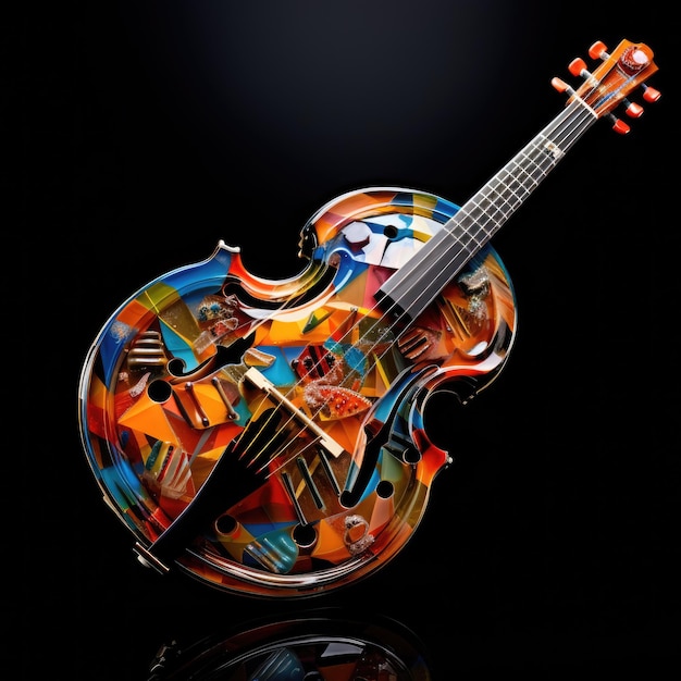 Mandolina abstracta con un mosaico de notas coloridas.
