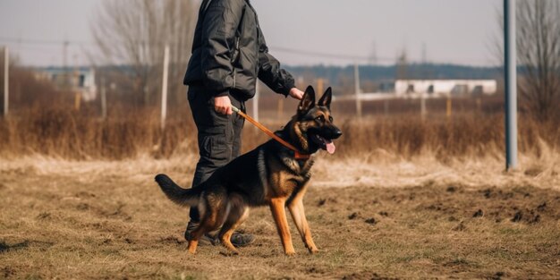 Foto manejador de perros en las áreas de entrenamiento