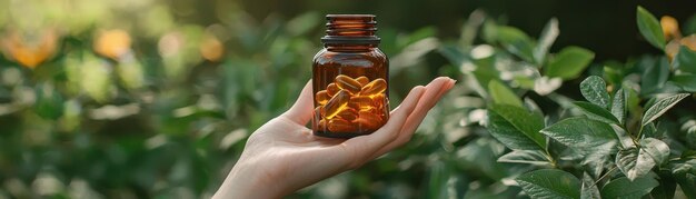 Manejo del dolor crónico con suplementos diarios Concepto de botella en la mano con espacio para copiar