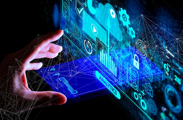 Manejo manual de procesos de análisis de datos comerciales con gráficos y gráficos financieros de KPI