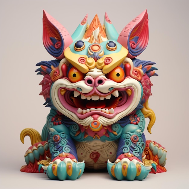 Maneki neko colorido payaso cerdo cuernos del diablo colmillos