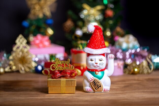 Maneki Neko (gato de la buena suerte) Feliz Navidad