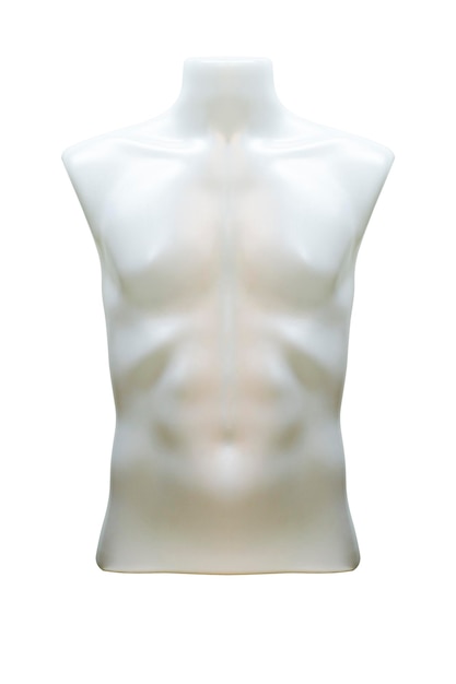 Manequim masculino de plástico na parte superior do corpo sem roupa isolado em fundo branco com caminho de recorte