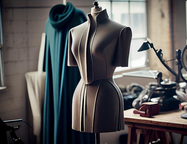 Foto manequins da moda em vestidos elegantes adornam showroom de butique gerado por ia