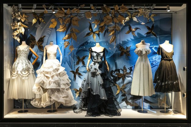 Foto manequins de moda na vitrine de uma boutique