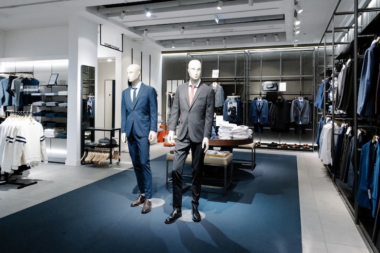 Foto manequins vestidos com roupas casuais de homem masculino na loja do shopping