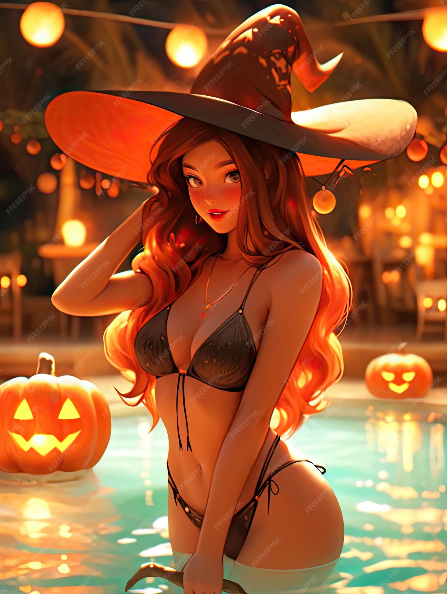 Bruxa Sexy Posando Para O Halloween Em Estilo Anime PNG , Dia Das