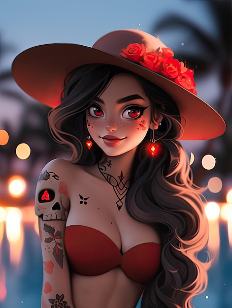 Manga anime belleza sonriente chica caliente día de los muertos calavera de azúcar maquillaje dia de muertos wearbikini