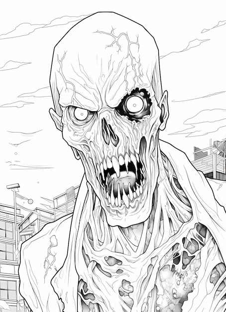 Manga Madness Clean Adult Coloring Book Página de um Halloween Zombie