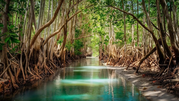 Foto el manglar y el canal de aguas cristalinas en tha pom klong song nam manglar humedal krabi thai