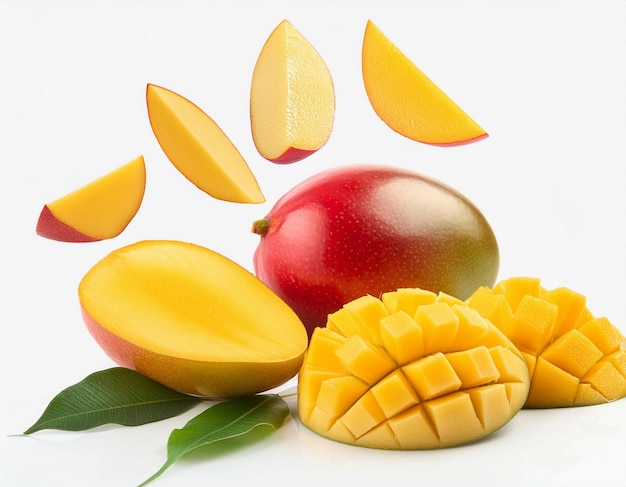 Mango aislado de alta calidad con rodajas y cubos
