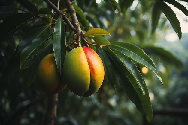 Foto mango en el árbol con la naturaleza