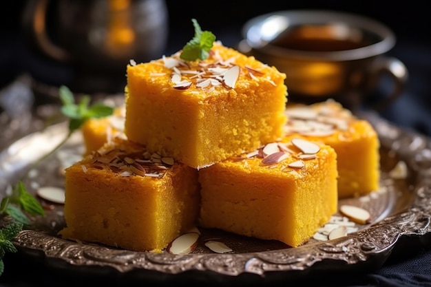 mango burfi es un dulce de leche indio derretido con sabor a mango