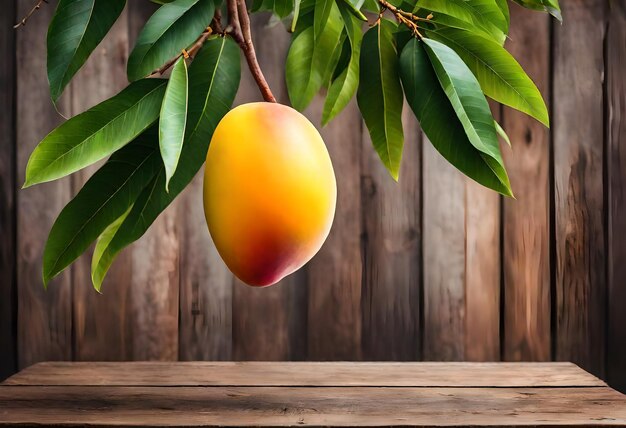 Foto un mango cuelga de un árbol con hojas verdes