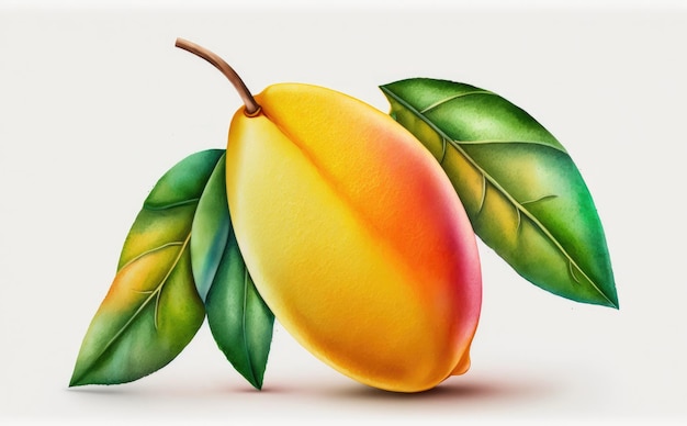 Foto un mango dibujado sobre fondo blanco acuarela frutas tropicales ilustraciones de alimentos orgánicos ai generado