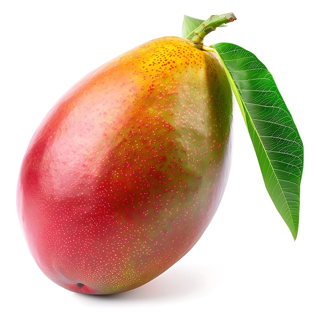 Mango entero con hojas en fondo blanco