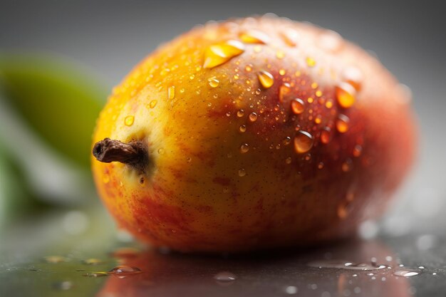 Un mango con gotas de agua