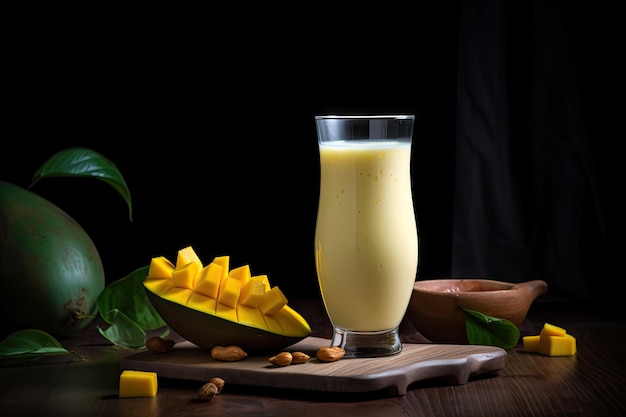 Mango Lassi Batido de frutas amarillas Batido de plátano Mango Lassi Resumen Generativo Ai Ilustración