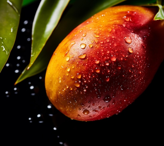 Mango maduro con gotas de agua