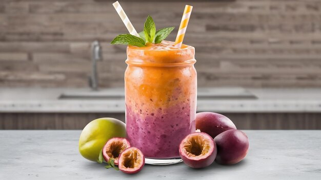 Mango mit Passionsfrucht-Smoothie aus frischen Zutaten