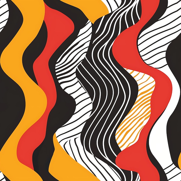 Mango-Muster mit gekrümmten Linien und farbenfrohem Design mit Wellenmuster Fliesen nahtlose Kunst-Tattoo-Tinte