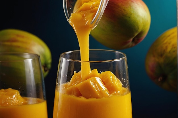 Mango-Saft aus der Nähe rühren