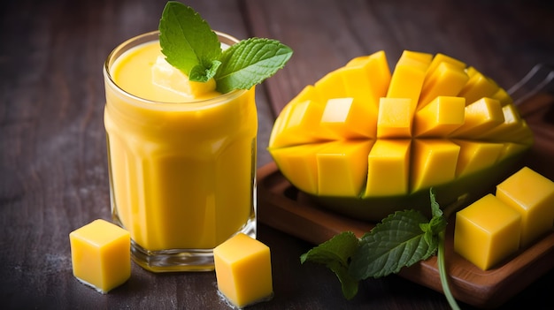 Mango-Smoothie mit einem Glas Mangosaft