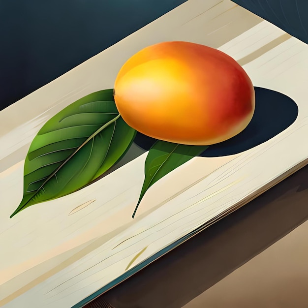 Un mango en una tabla de cortar con un dibujo de un mango en él