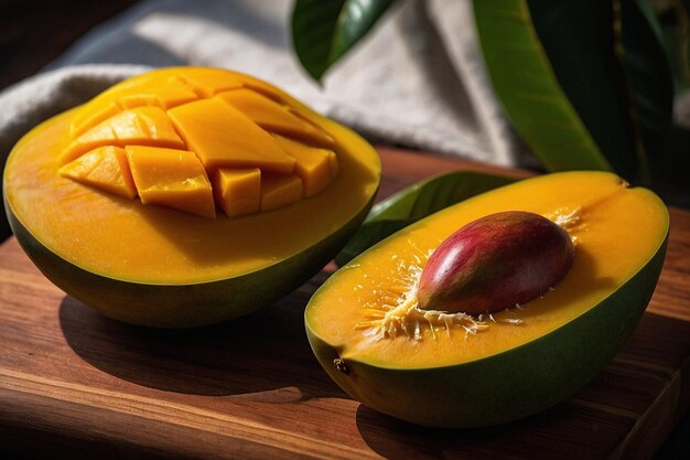 Mango en una tabla de cortar de madera