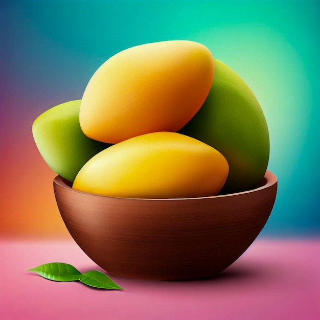 mangos cuenco realista con fondo colorido