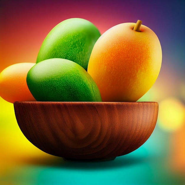 mangos cuenco realista con fondo colorido