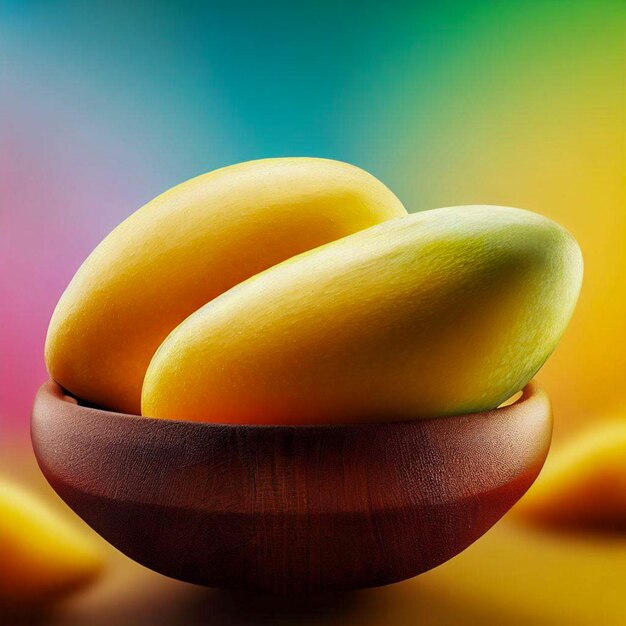 mangos cuenco realista con fondo colorido